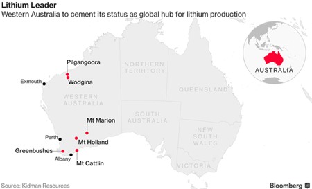  Các mỏ Lithium lớn tập trung ở phía Tây Australia 