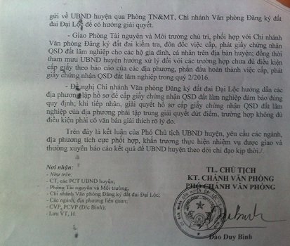 Người dân huyện Đại Lộc sẽ được nhận sổ đất lấm nghiệm trong quý 2.2016. Đ.T